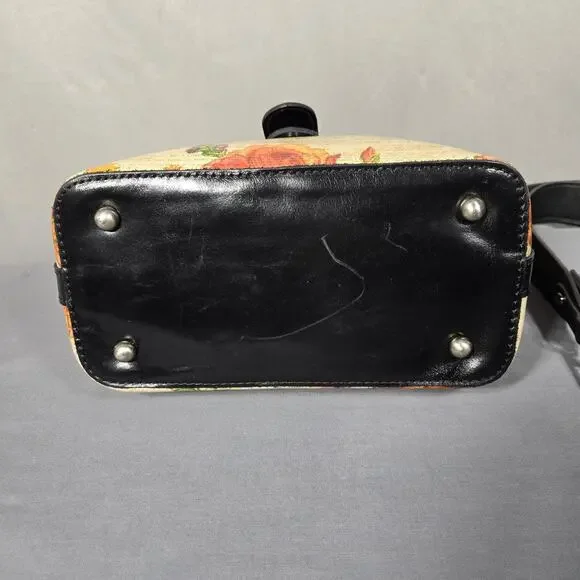 Patricia Nash Leather Crossbody Bag Floral Newspaper Print Buckle Front Zip - Picture 8 of 13